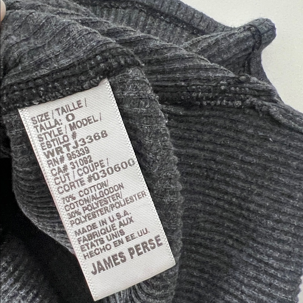 JAMES PERSE Estilo Crewneck Ribbed Charcoal Gray Classic Modern Tank Top 0 XS S - Picture 7 of 7